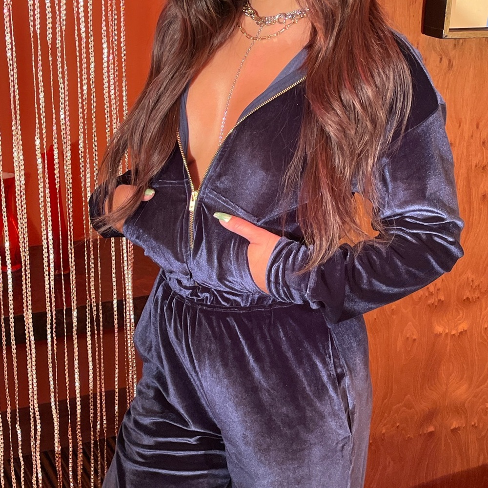 Velvet Jumpsuit with Zipper
